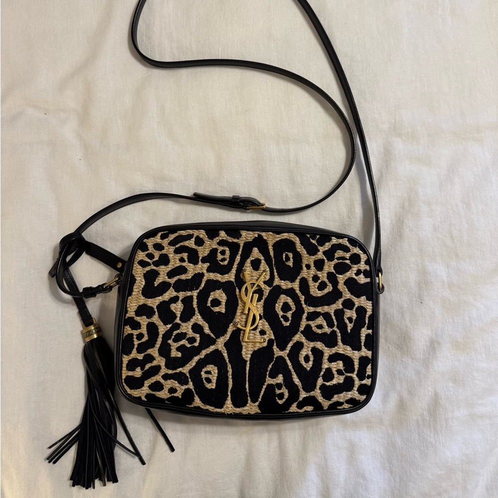 ✨ Saint Laurent Medium Lou Camera Bag – Jaguar Raffia & Black Leather – RARE ✨